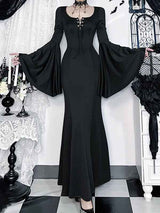 Gothic elegance: lace-up shoulder mermaid maxi dress for a stunning look