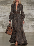 Elegancka vintage sukienka maxi z zapięciem i wzorem paisley dla kobiet