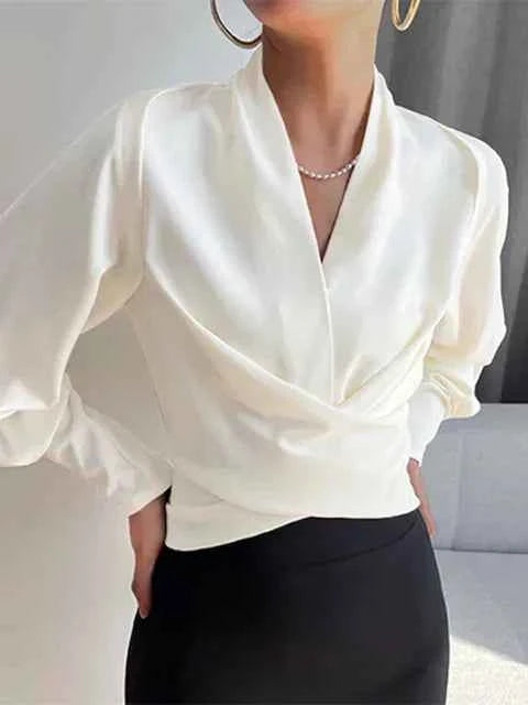 CASSANDRA - ELEGANTE DRAPIERTE V-AUSSCHNITT-BLUSE