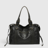 Schwarze Schultertasche Damen – Trendige Kunstleder-Handtasche mit Reißverschlussfächern