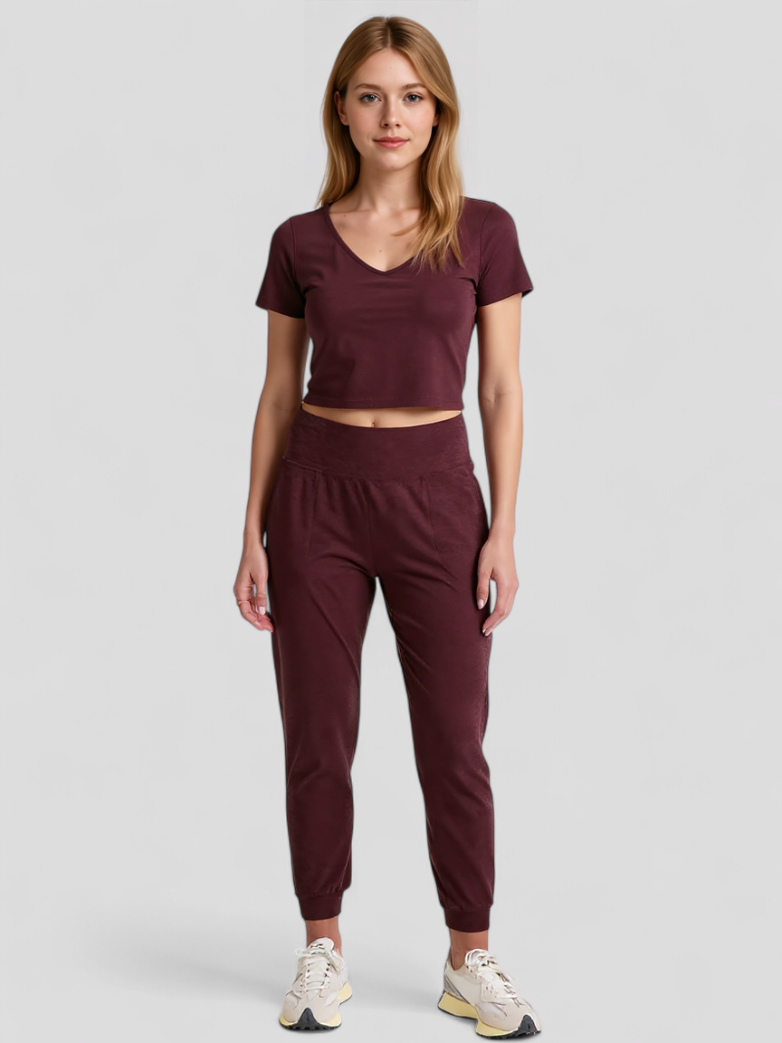 Sigrid | Lässiger Midi-Jogger für Damen – Burgunderrote Sport- und Lounge-Jogginghose