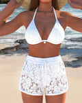 Conjunto de bikini elegante de encaje de un solo color
