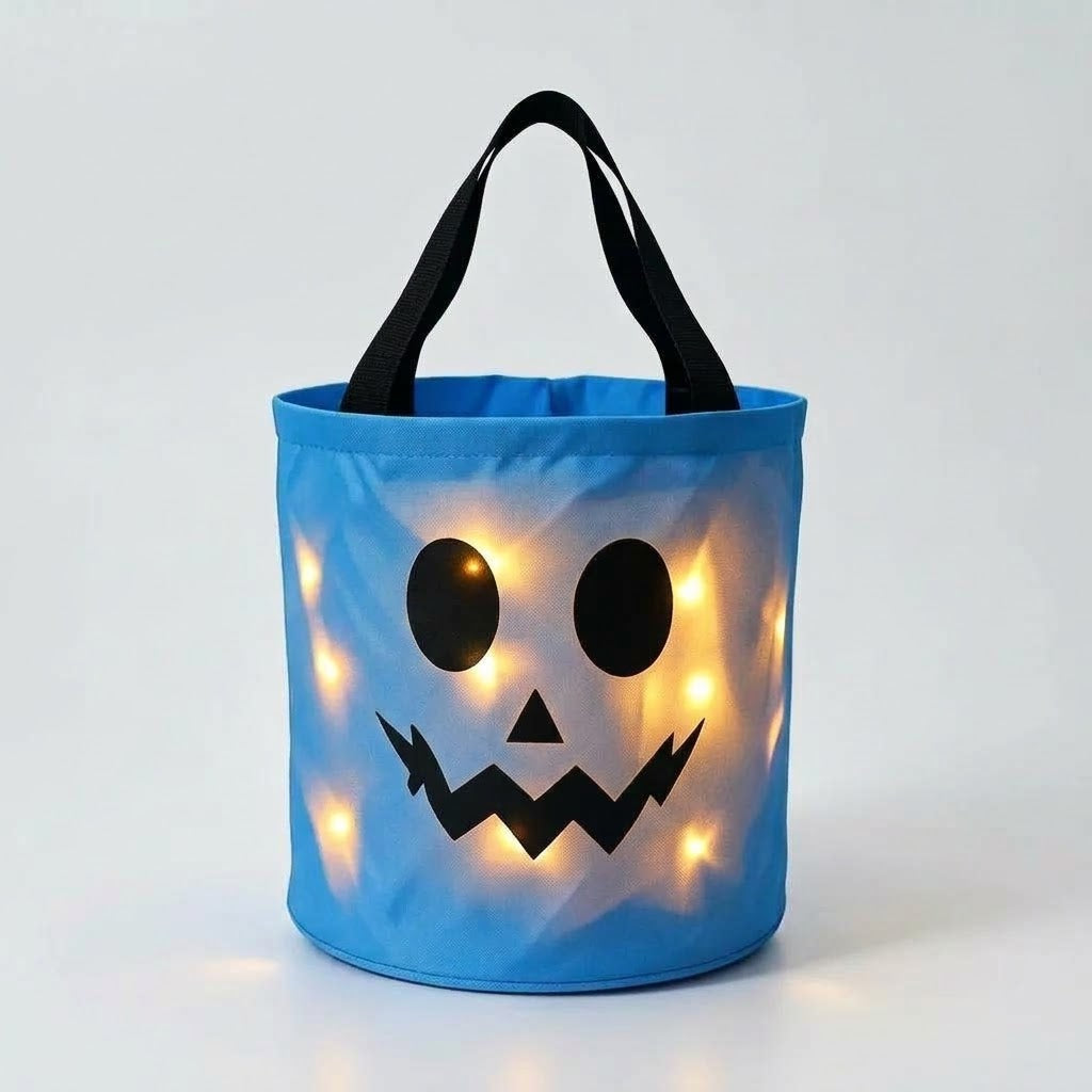 LED-Kürbis-Süßigkeitenkorb mit Griff für Halloween