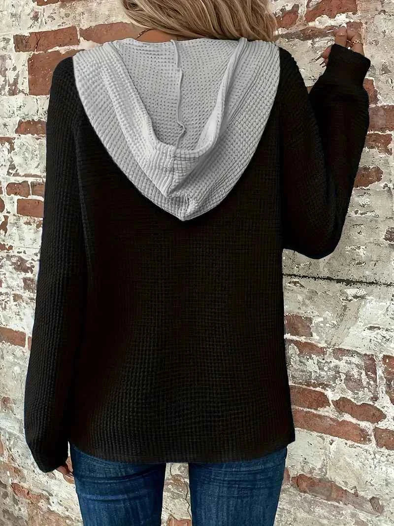 Long Sleeve Button Front Drawstring Hoodie