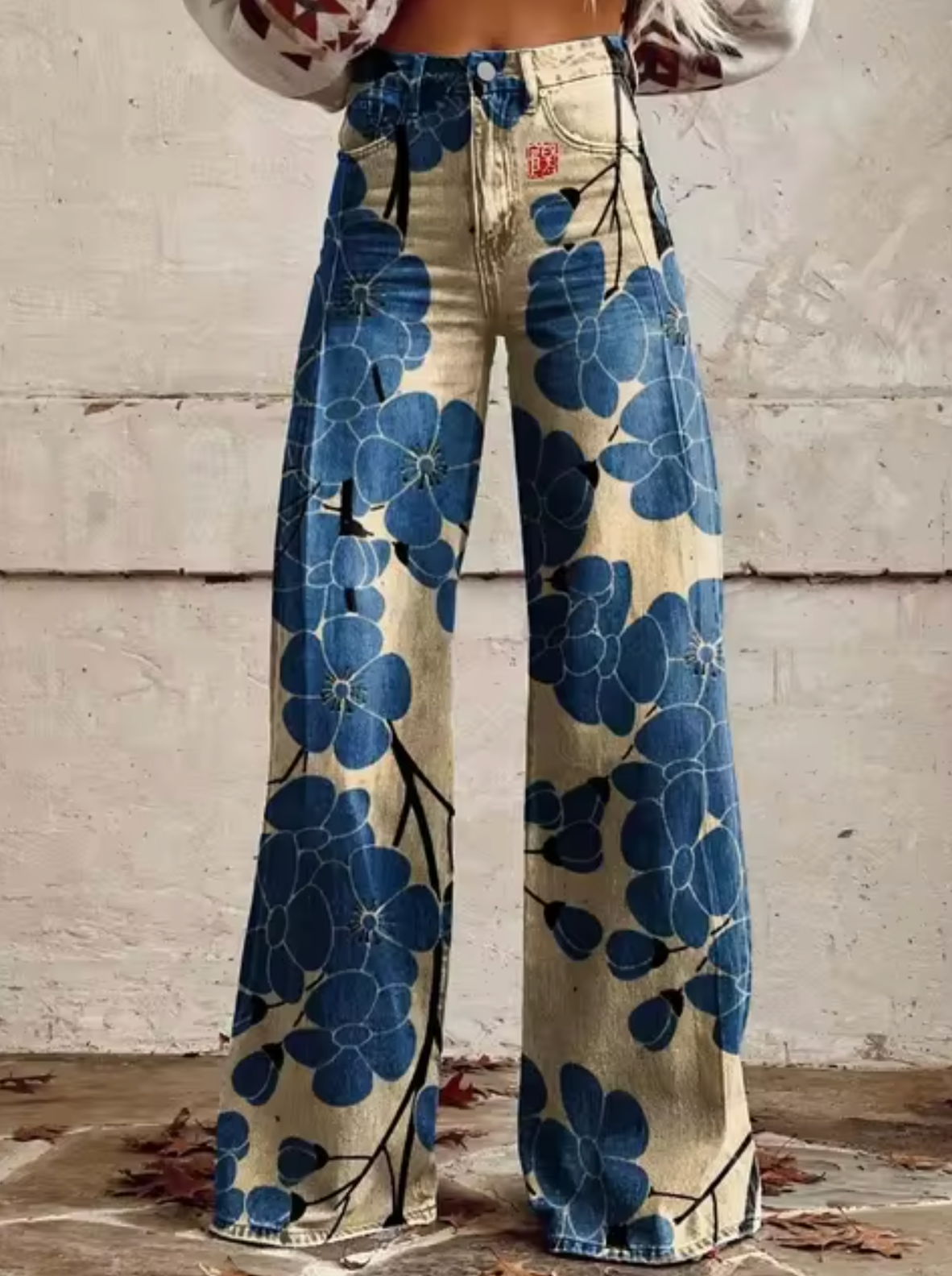 Sophie | Elegante weite Hose mit fröhlichem buntem Druck für einen frischen Look