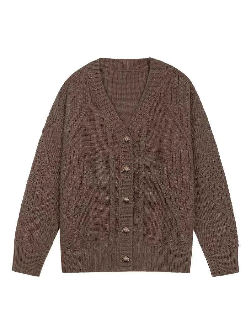 Damen Casual Cardigan aus mehrfarbigem Kabelstrick