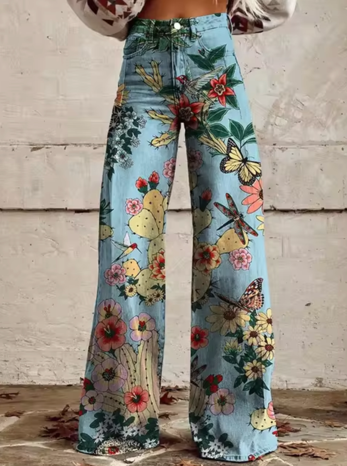 Sophie | Elegante weite Hose mit fröhlichem buntem Druck für einen frischen Look