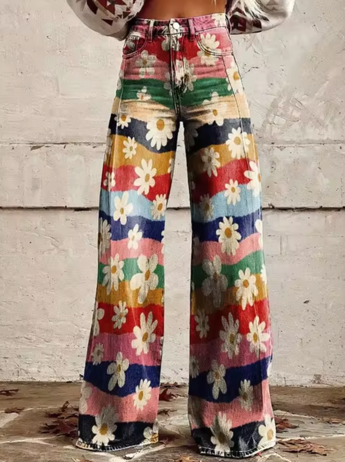Sophie | Elegante weite Hose mit fröhlichem buntem Druck für einen frischen Look