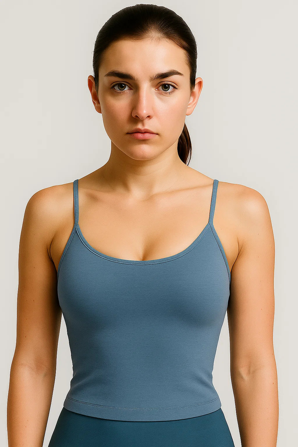 Ella | Damen Spaghetti Träger Top Blau Enganliegend Stretch Basic Tank Yoga Shirt