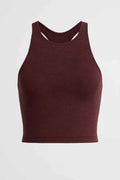 Top corto Spacedye da donna bordeaux con schiena a racerback per yoga e fitness