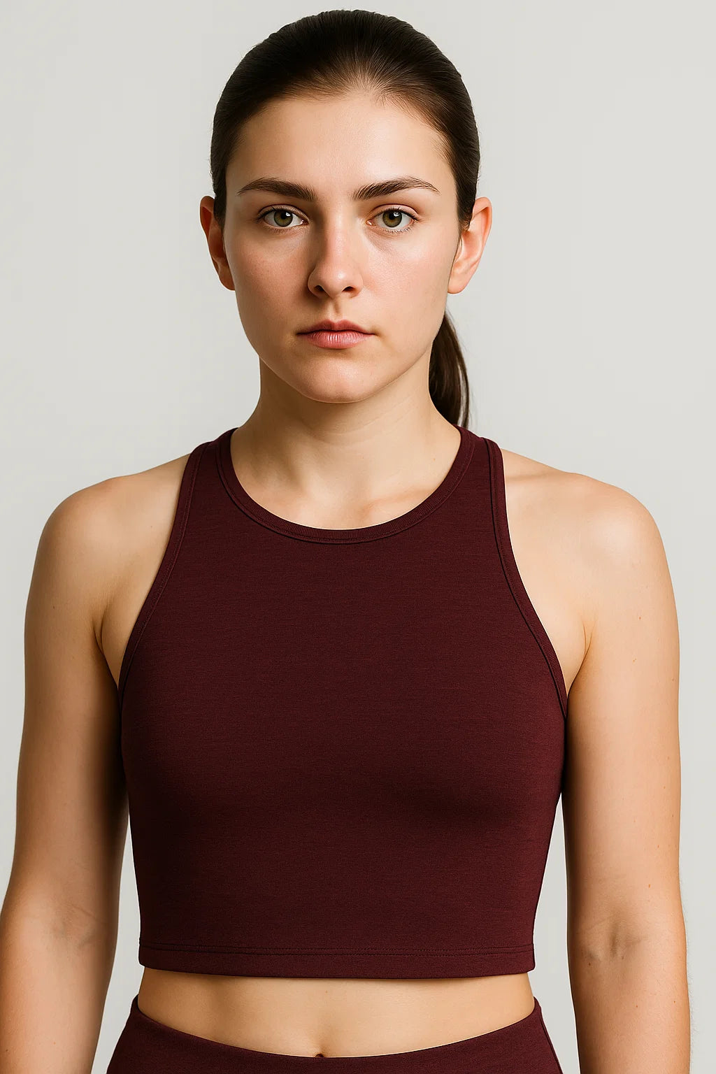 Julia | Damen Spacedye Kurzes Tanktop Burgunder Racerback Yoga Fitness