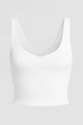 Damski krótki top prążkowany biały tanktop do jogi i fitness na lato