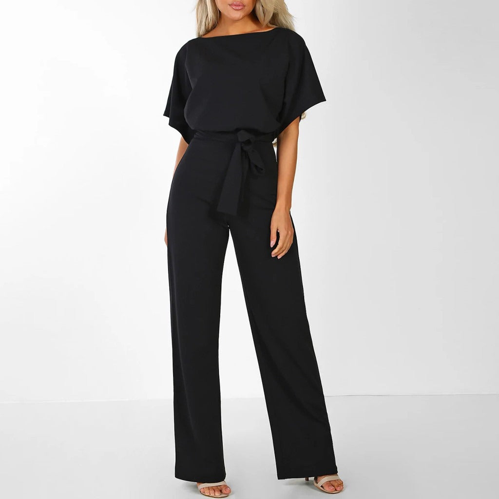Damen Eleganter Jumpsuit mit Gürtel - Weites Bein Overall