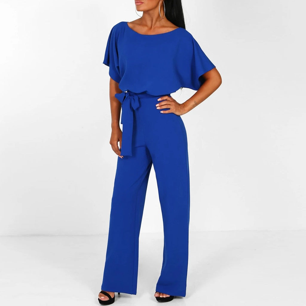 Damen Eleganter Jumpsuit mit Gürtel - Weites Bein Overall