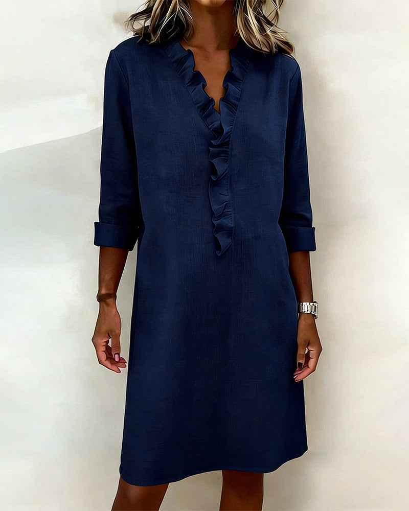 V-Ausschnitt Rüschenkleid