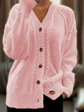 Damen Casual Cardigan aus mehrfarbigem Kabelstrick