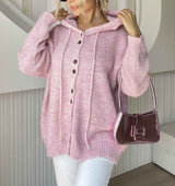 Kuschelige Kapuzen-Strickjacke mit Kordelzug und Knopfleiste vorne