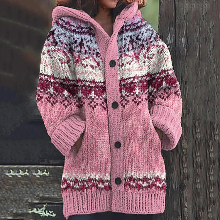 Damen Strickcardigan mit Kapuze und Fair-Isle-Muster