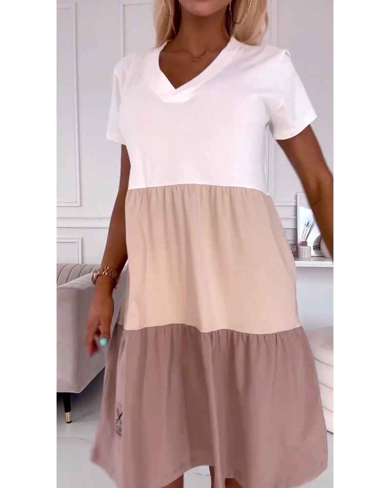 Alva | Color-Block-Kleid mit kurzen Ärmeln
