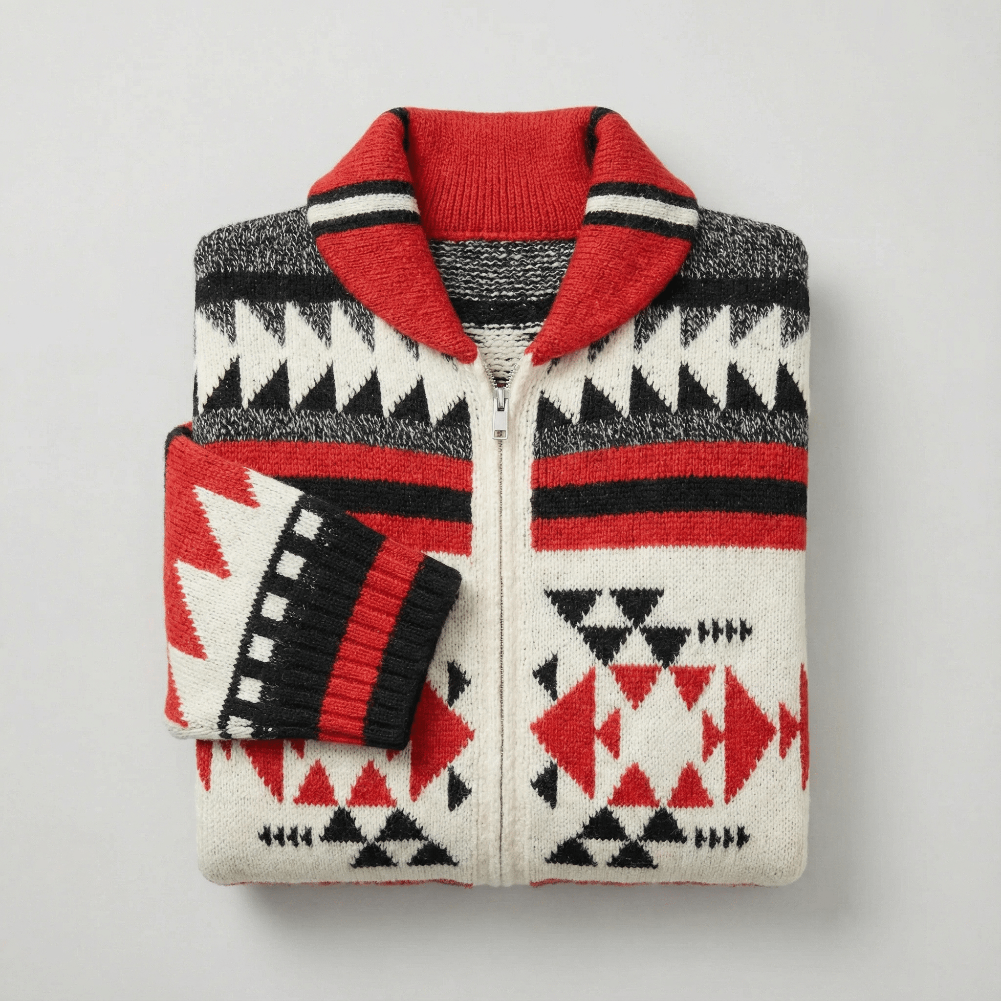 Moderner geometrischer Strickcardigan mit Front-Reißverschluss Damen