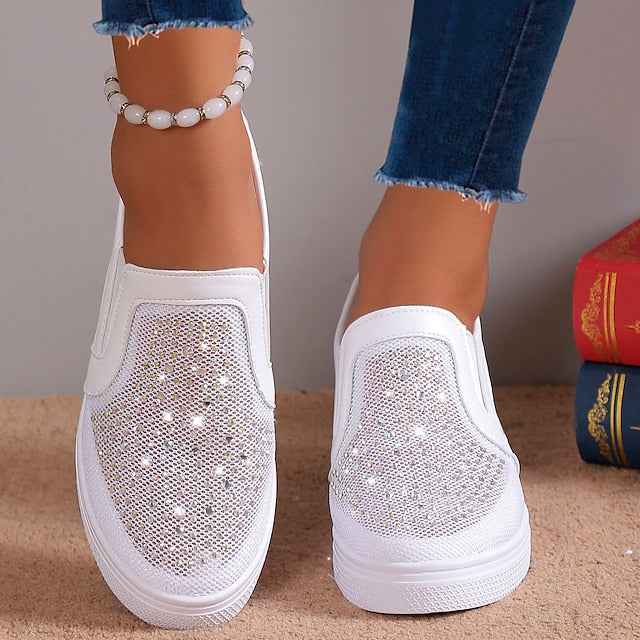Damen-Sneaker mit weißen Kristallverzierungen