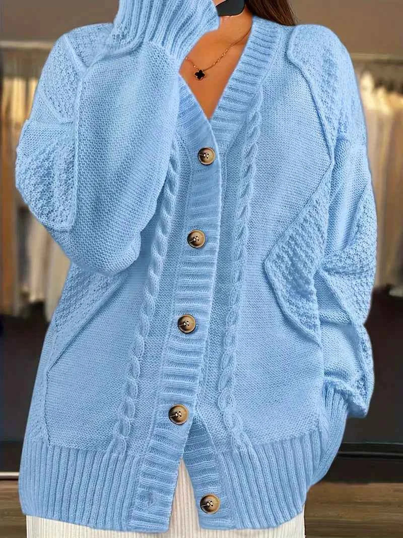 Damen Casual Cardigan aus mehrfarbigem Kabelstrick