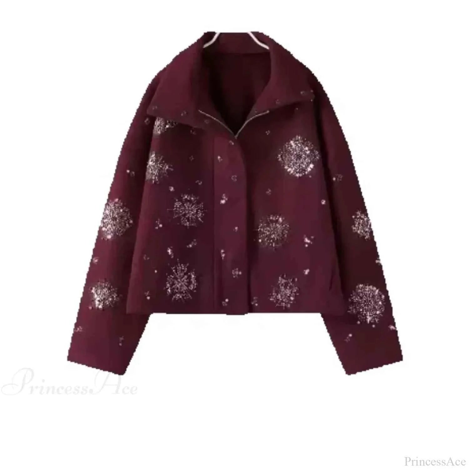 Lässiger Mantel mit hohem Kragen, verziert mit Perlen und Pailletten mit Blumen