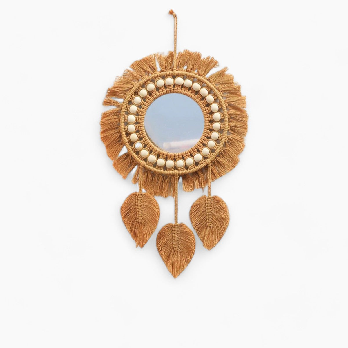Wunderschamer Wandspiegel aus Makramee mit Perlen – Elegante Boho-Chic-Innendekoration