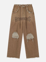 Trendige lockere Jeans mit Fransen und stylischen Buchstaben-Details