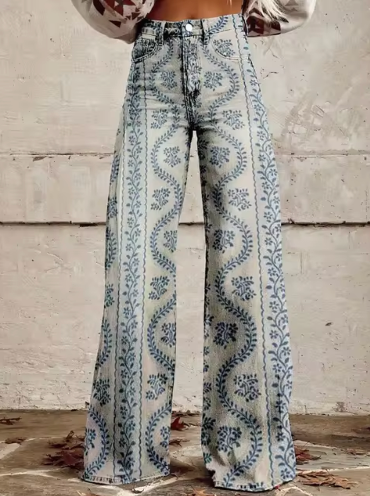 Sophie | Elegante weite Hose mit fröhlichem buntem Druck für einen frischen Look