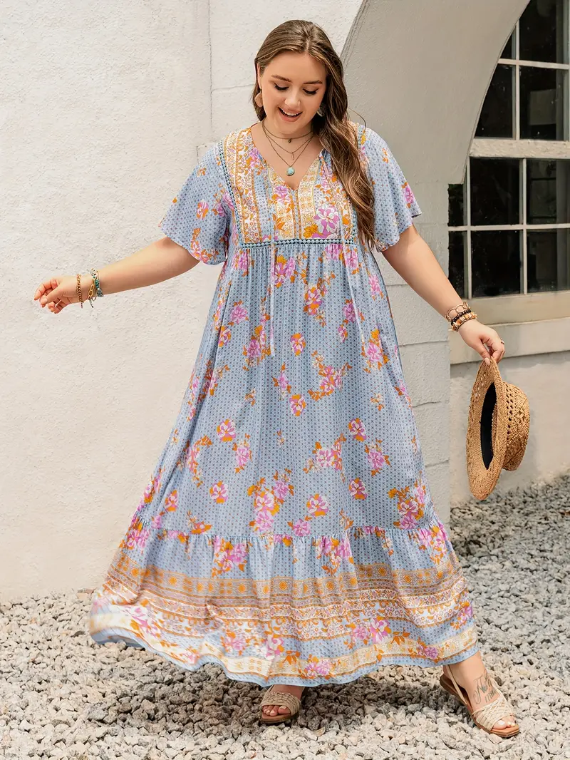 Boho-Blumen-Maxi-Kleid für Übergrößen – Weit fallend, schick und bequem