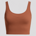 Damski krótki top prążkowany brązowy tanktop do jogi i fitness na lato