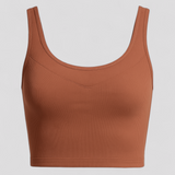 Damen Rippstrick Kurzes Top Braun Tanktop Yoga Fitness Sommer