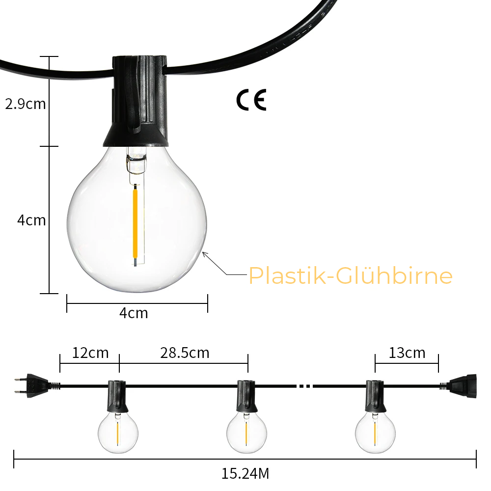 Wasserdichte LED-Lichterkette mit Warmweißem Licht und dimmbarer Helligkeitssteuerung