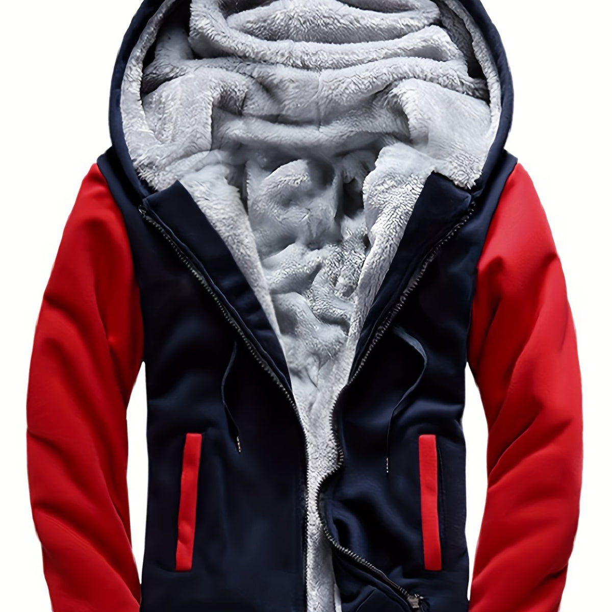 Herren Warme Fleece-Kapuzenjacke im Colorblock-Design