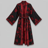 Baumwoll-Kimono-Bademantel mit wendbarem Blattmuster