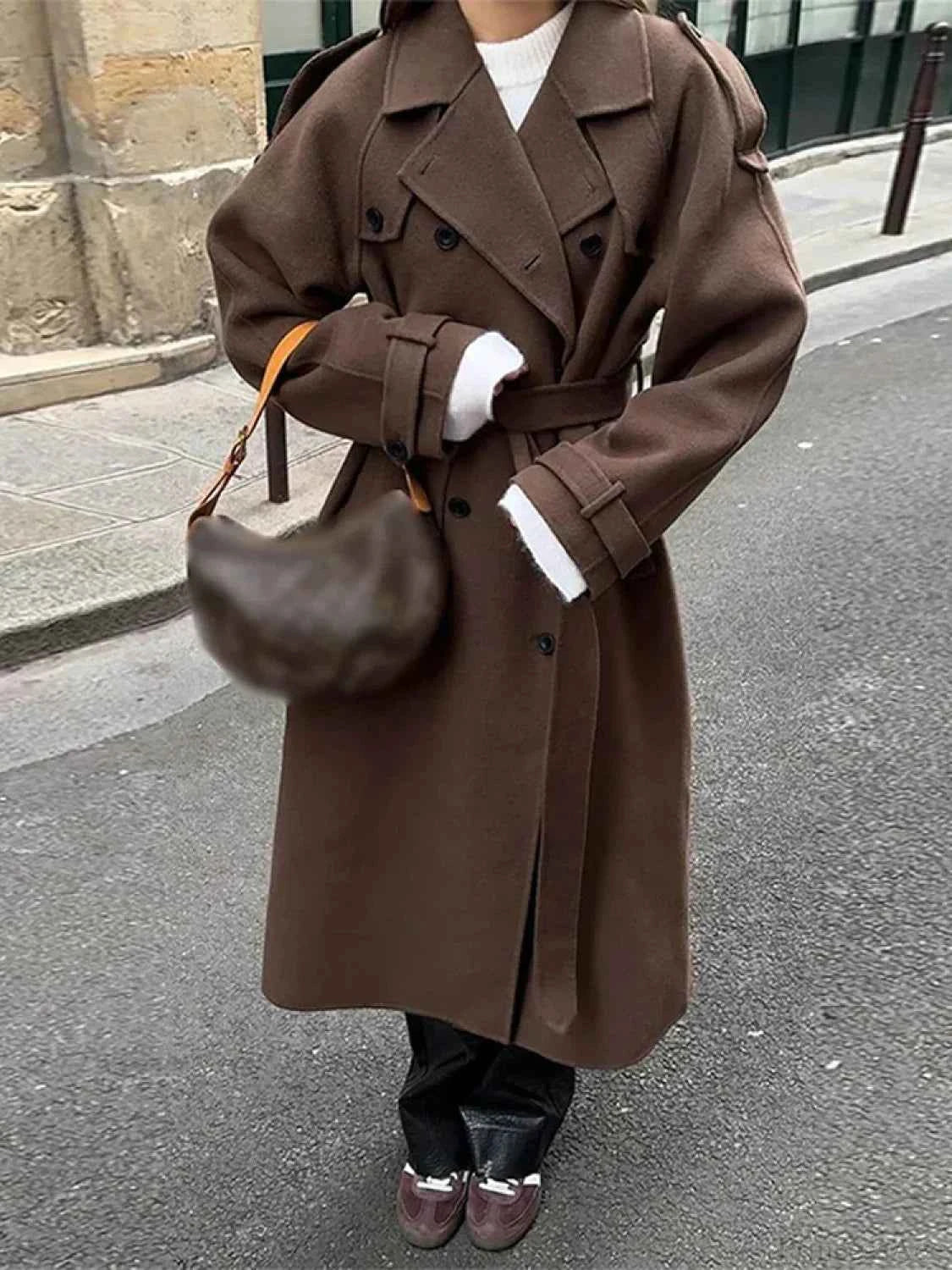 lässiger Reversmantel, doppelreihig und lockerer Schnitt