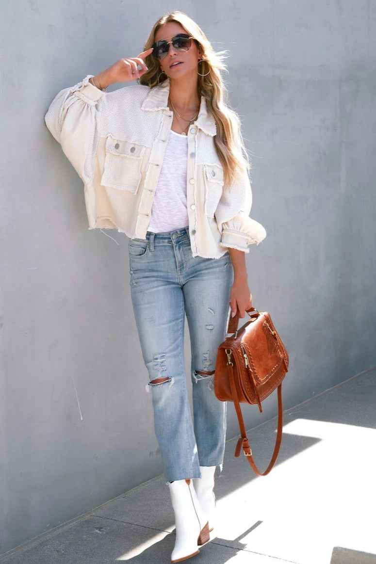 Lässige Waffelstrick-Kurzmantel mit gebürstetem Finish