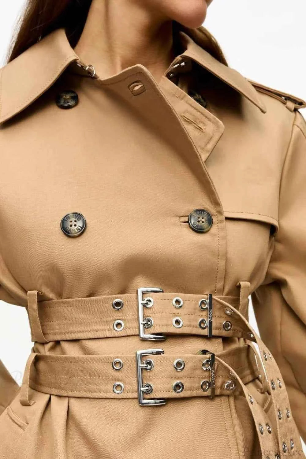 Euro2023 Stylischer Kapuzen-Cropped-Mantel mit Doppelgürtel für einen trendigen Look