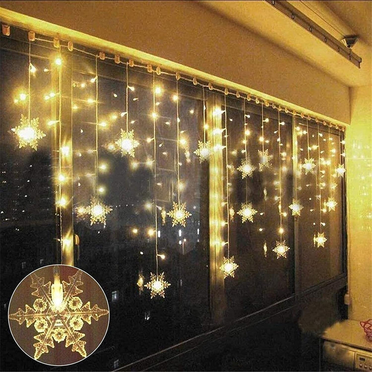 LED Schneeflocken Lichtervorhang – Weihnachts-Lichterkette mit 8 Modi