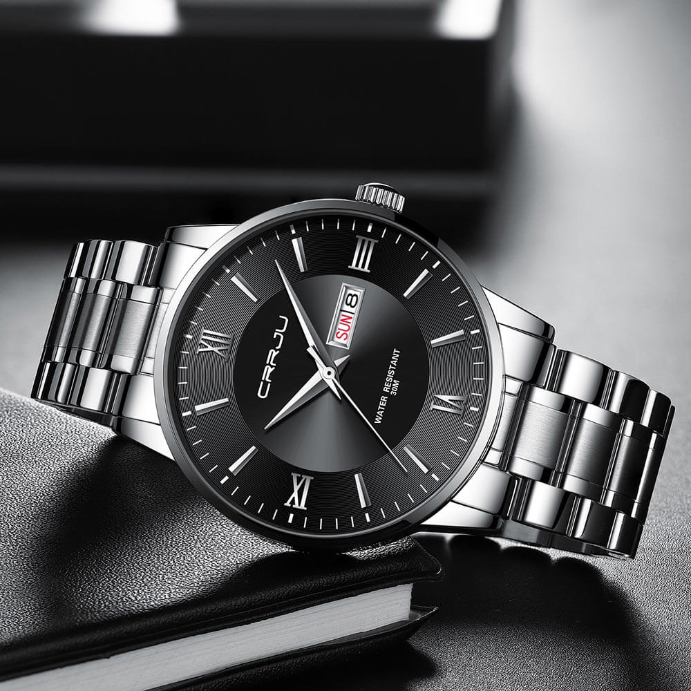 Herren Sportuhr schwarz - Wasserdichter Silikon-Chronograph mit Datum und Stoppuhr