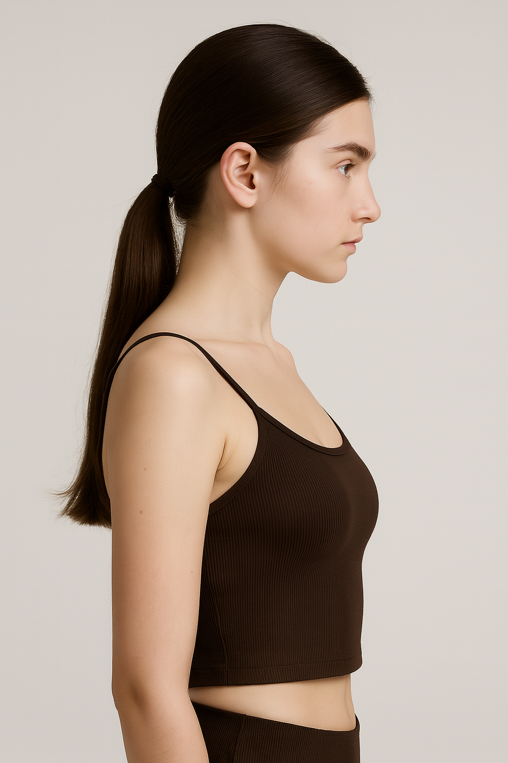 Amy | Damen Dunkelbraunes Enganliegendes Ripp-Tanktop Stretch Baumwolle Forever Stil