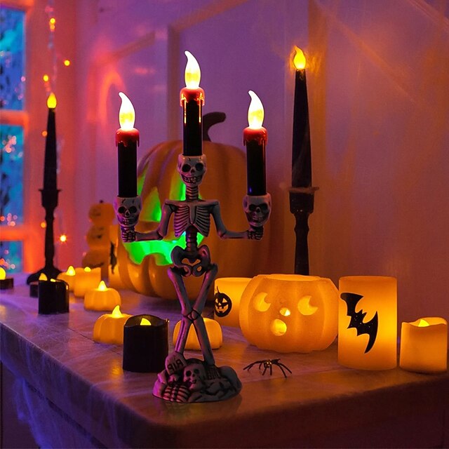 Skelett-Kerzenleuchter LED Kerzenhalter - Gruseliges Tischlicht