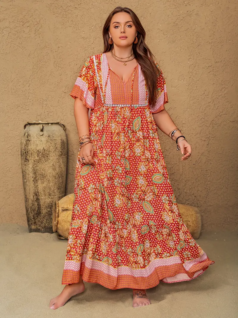 Boho-Blumen-Maxikleid – Lockere Passform für Übergrößen