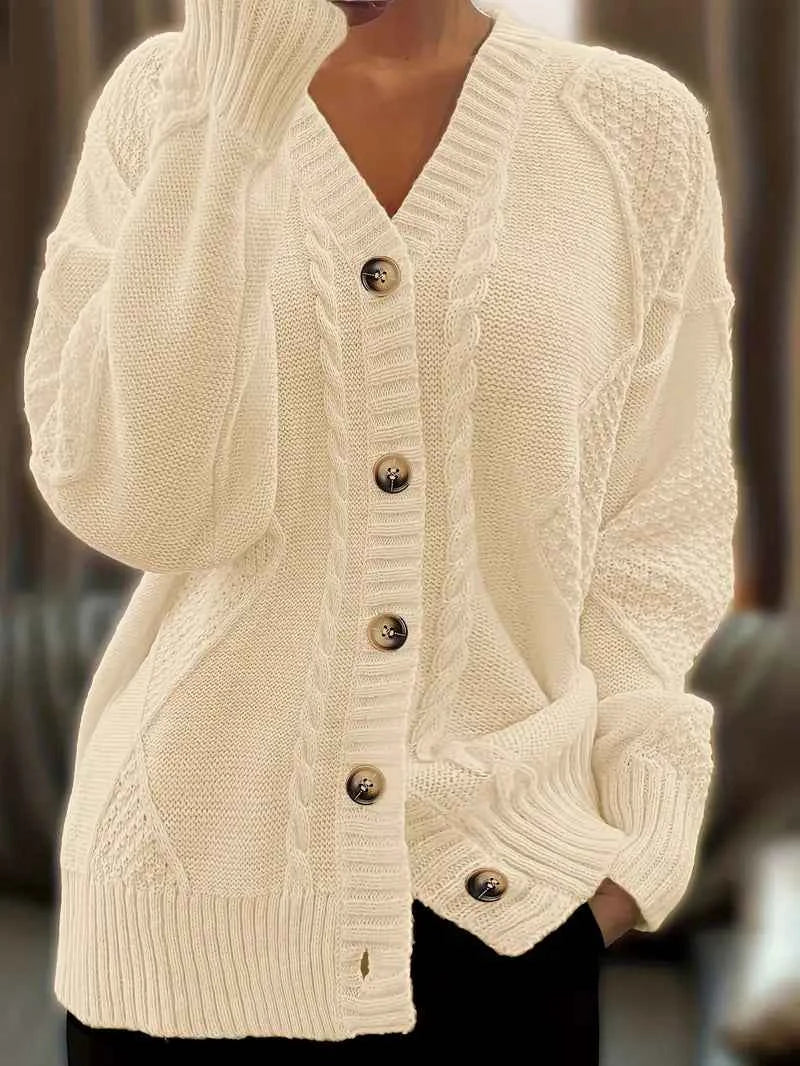 Damen Casual Cardigan aus mehrfarbigem Kabelstrick
