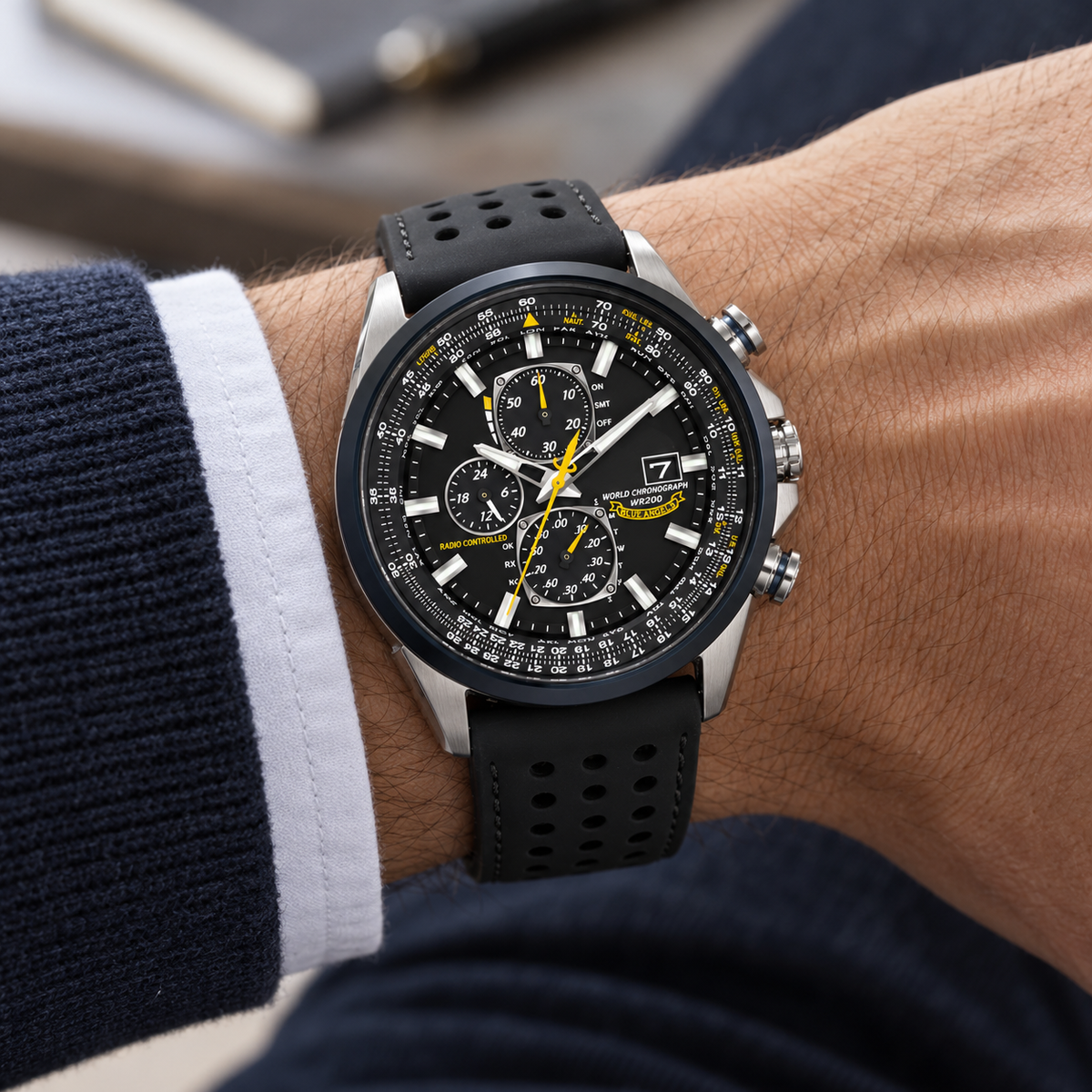 Vyriškas chronografinis laikrodis MultiSteel 42mm, plienas sidabrinis, mėlynas ciferblatas, elegantiškas
