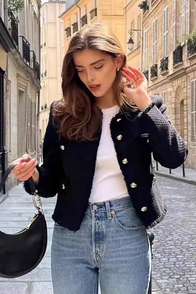 Kurzer Tweedmantel mit einfachem Knopfloch