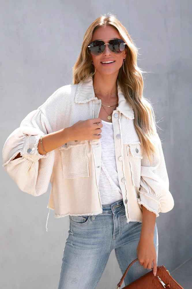 Lässige Waffelstrick-Kurzmantel mit gebürstetem Finish