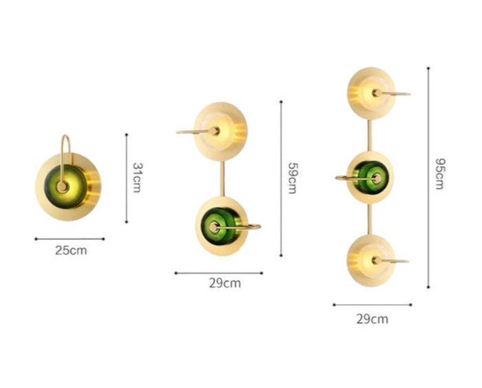 Skandinavische Messing-Wandlampe mit grünem oder transparentem Glas und LED E27-Beleuchtung – Packung mit 2 oder 3 Glühbirnen für eine elegante Dekoration