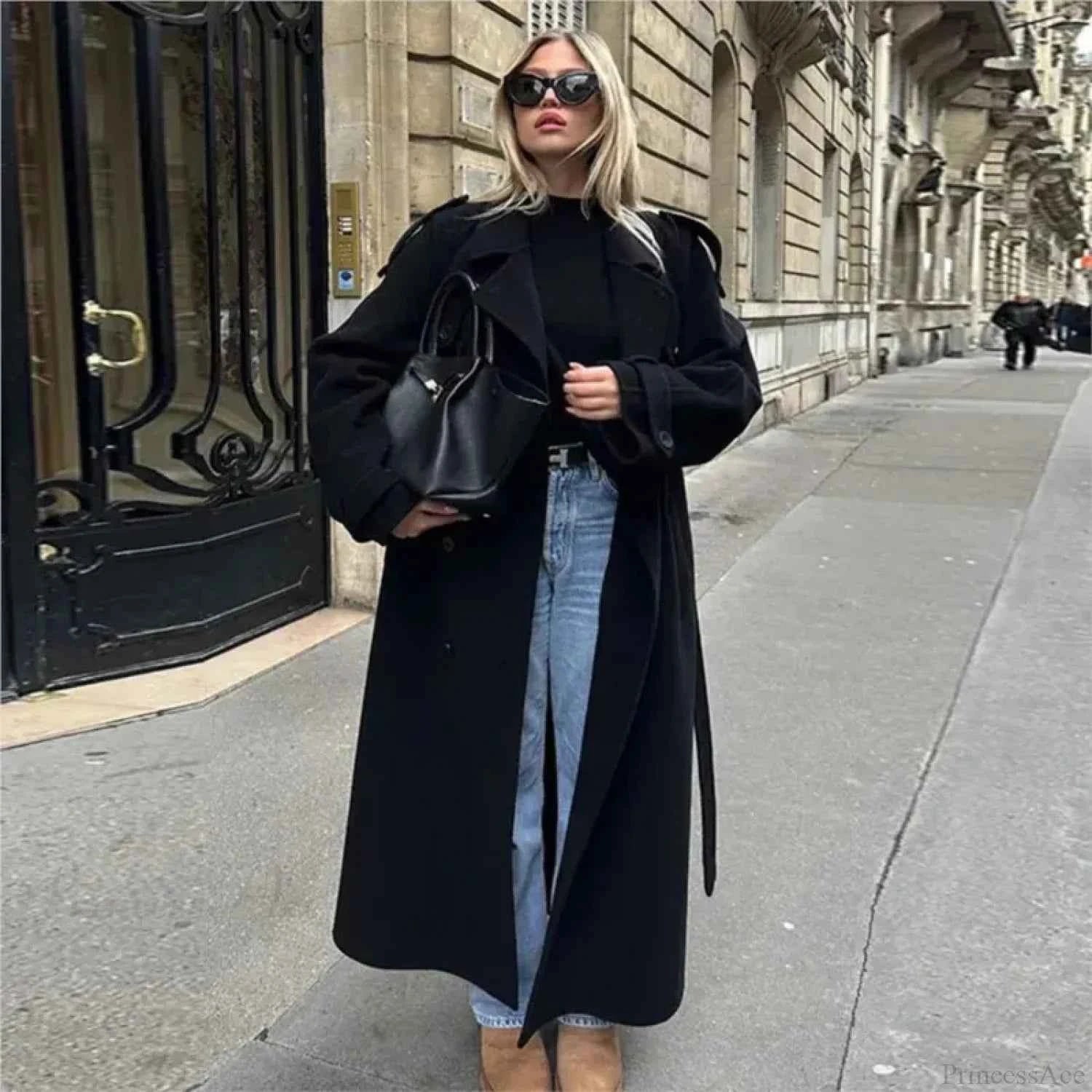 Oversize Doppelte Knopf Mäntel mit Gürtel für einen eleganten und bequemen Stil